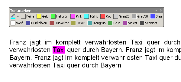 Textmarker-Symbolleiste bis Word 2003